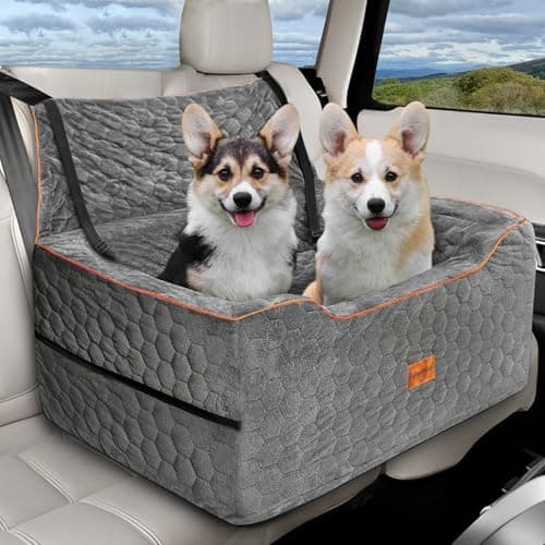 Dog Car Seat for Medium/Large Dog Booster Seat Under 60 lbs or 2 Small Dogs, Multi-Functional Pet Car Seat with Thick Cushion, 2 Safety Leashes (Gray) - Image 1