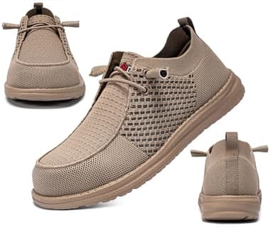 LARNMERN Slip On Steel Toe Shoes Men Lightweight Comfortable Lounging Walking Sneakers Safety Work Steel Toe Loafers (8.5 Men, Khaki) - Image 3