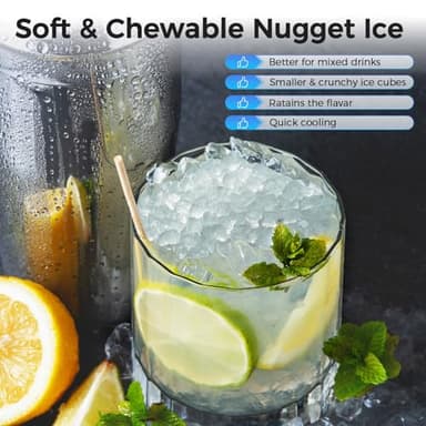 AGLUCKY Nugget Ice Makers Countertop,Portable Pebble Ice Maker Machine with Soft Chewable Ice,35Lbs/24H,One-Click Operation,Self-Cleaning,Crushed Ice Maker for Home/Kitchen(Stainless Steels Black) - Image 3