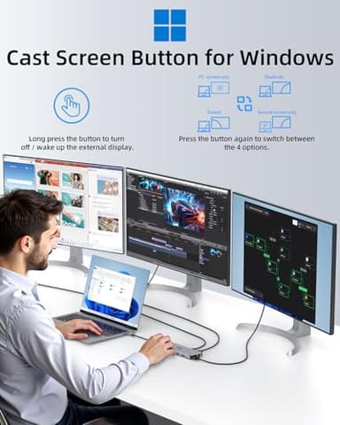 13 in 1 USB C Docking Station - Dual Monitor, Triple Display, 8 USB C/A Ports, Ethernet, Audio - LIONWEI USB C Hub for MacBook,Dell,HP,Lenovo,Surface - Image 8