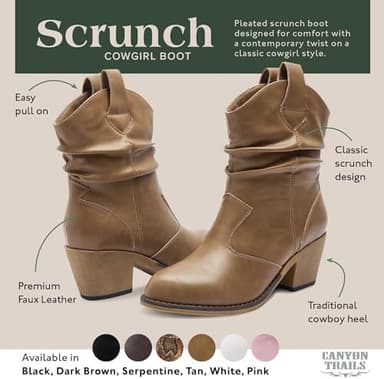 Western Cowboy Boots for Women - Durable Stack Heel and Ankle Style Cowgirl Boots - Comfortable Faux Leather Teen Girls & Women's Ankle Booties - Image 4