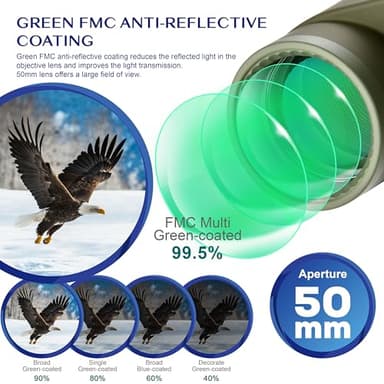 AOMEKIE 10x50 Waterproof Marine Binoculars for Adults with Rangefinder Compass BAK4 Prism FMC Lens for Birdwatching Hunting Boating - Image 3