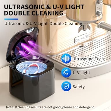Ultrasonic Retainer Cleaner, 48kHz Retainer Cleaner Machine for Dentures, Night Mouth Guards, Jewelry, Aligner, Braces, 30W Dental Cleaning Pod with Digital Timer, 180ML, Dual Cleaning Mode - Image 3