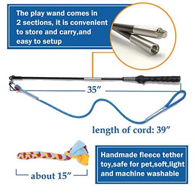 Interactive Flirt Pole Toy for Dogs Chase and Tug of War,Durable Teaser Wand with Pet Fleece Rope Tether Lure Toy to Outdoor Exercise & Training for Small Medium Large Dogs (Blue/Red, POLE-35 inches) - Image 5