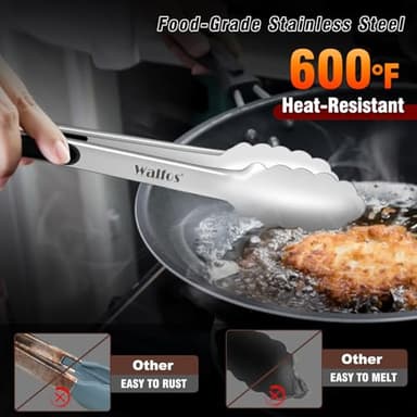 Food Grade Stainless Steel Kitchen Tongs for Cooking,BBQ - 7 ，9 and 12 Inch,Set of 3 Heavy Duty Locking Metal Food Tongs Non-Slip Grip - Image 3