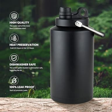 1 Gallon Water Jug Bottle Insulated, 128oz Stainless Steel Water Bottle Jug Wide Mouth Double Vacuum Dishwasher Safe BPA Free for Hot & Cold Drinks Black - Image 3