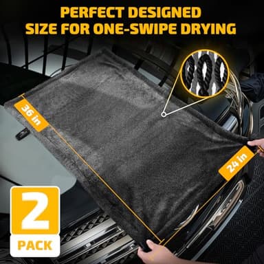 SMINDER 2-Pack 1200 GSM Car Drying Towels – Microfiber Towels for Cars (36" x 24"), Ultra-Absorbent, Streak-Free, Scratch-Free, No Water Spots, Double-Twist Pile & Edgeless Design - Image 3