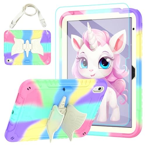 TOMORRY for iPad (A16) 11th Generation 11 Inch 2025/iPad 10th Generation Case 10.9 Inch 2022 with Tempered Glass Screen Protector,Unicorn Stand,Shoulder Strap,for iPad 10 Case Kids Girls (Colourful) - Image 1