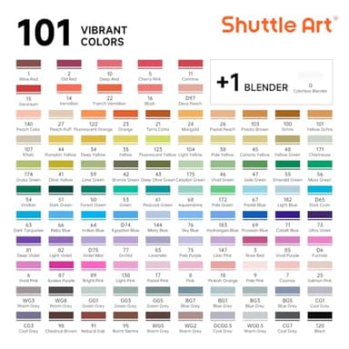 Shuttle Art 101 Colors Alcohol Markers, 100 Colors Dual Tip Art Marker Set Plus 1 Colorless Blender with Marker Case Perfect for Illustration Students Adult Coloring Sketching - Image 3