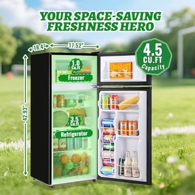 DEMULELR 4.5Cu.ft Small Mini Refrigerator with Freezer Black Two Door Mini Fridge with Crisper Drawer & Extra Drink Space, LED Light, Apartment Size Fridge for Dorm Office 17.5" W x 18.5" D x 43" H - Image 7