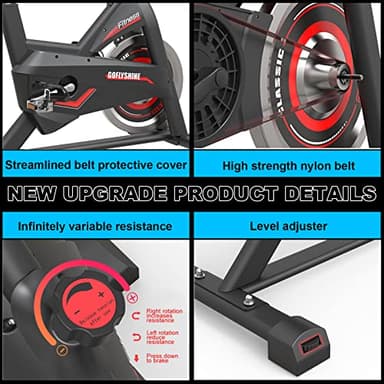 GOFLYSHINE Exercise Bikes Stationary,Exercise Bike for Home Indoor Cycling Bike for Home Cardio Gym,Workout Bike with pad Mount & LCD Monitor,Silent Belt Drive (Black-red) - Image 3