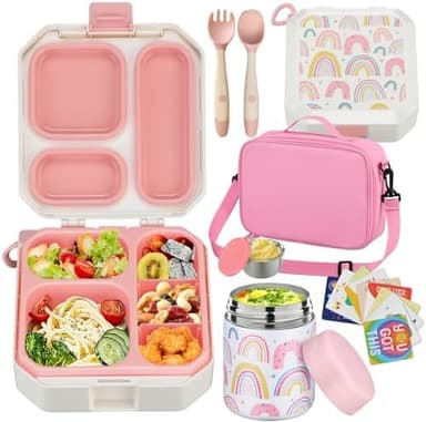 wiwens Bento Lunch Box for Kids with 12oz Soup Thermo Leak-Proof Lunch Food Container with 5 Compartment Thermo Hot Food Jar and Insulated Lunch Bag for Kid Toddler Girls Boys to School - Image 3
