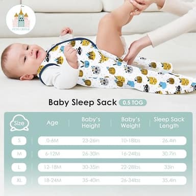 Cute Castle Baby Sleep Sack 12-18 Months - Lightweight 100% Cotton 2-Way Zipper TOG 0.5 Infant Wearable Blanket, Newborn Essentials Toddler Sleep Clothes, 3 Pack(Blue, Balloons, Animals - Image 5