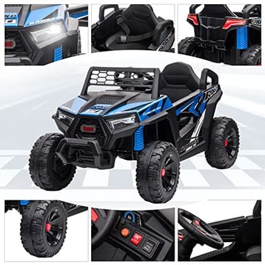TOBBI 12V Kids Ride on Car, Electric Off-Road UTV Truck with Forward and Reverse Functions, Double Open Doors, Safety Belt, Horn, Music, and Lights for Kids Aged 3-5 Years (Blue) - Image 6