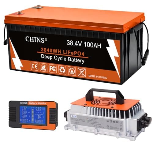 CHINS 36V Lithium Golf Cart Battery, 36 Volt 100Ah LiFePO4 Battery, Built-in Bluetooth 200A BMS, Includes 36V 25A Charger, Monitor, Perfect for Golf Carts - Image 1
