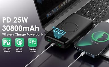 Wireless Portable Charger 30,800mAh 15W Wireless Charging 25W PD QC4.0 Fast Charging Smart LCD Display USB-C Power Bank, 4 Output External Battery Pack Compatible with iPhone 16/15/14/13, Samsung etc - Image 7