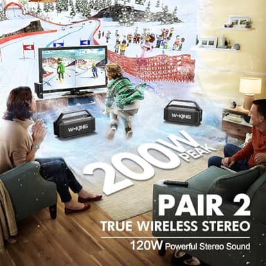 W-KING Portable Loud Bluetooth Speaker, 100W Max Waterproof Outdoor Speakers Bluetooth Wireless, IPX6 Party Big Large Speaker Boombox, 60W Exlarge Deep Bass Passive Radiator/40H/Power Bank/TF/AUX/EQ - Image 5