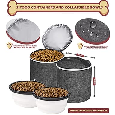 BAGLHER 丨Dog Travel Bag Backpack, Airline Approved Pet Supplies Backpack, Dog Travel Backpack with 2 Silicone Collapsible Bowls and 2 Food Baskets Grey - Image 4