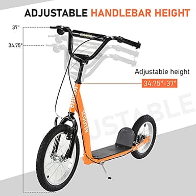 Aosom Youth Scooter Kick Scooter for Kids 5+ with Adjustable Handlebar 16" Front and 12" Rear Dual Brakes Inflatable Wheels, Orange - Image 4