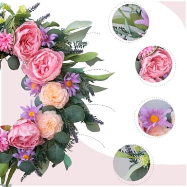 TEMPUS 18-inch Artificial Peony Wreath - Pink Spring Floral Wreath for Front Door, Wall, Wedding, Party & Farmhouse Decor - Image 2