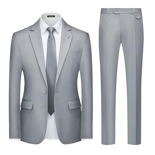 MAGE MALE Mens 2 Piece Suit Slim Fit Solid Wedding Prom Tuxedo Suit with One Button Notch Lapel Blazer and Pants Light Grey - Image 1