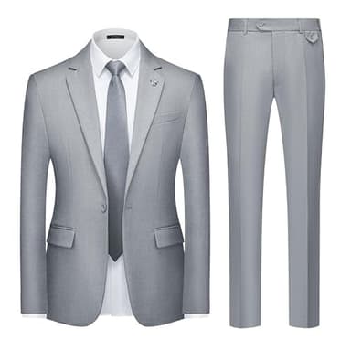 MAGE MALE Mens 2 Piece Suit Slim Fit Solid Wedding Prom Tuxedo Suit with One Button Notch Lapel Blazer and Pants Light Grey - Image 1