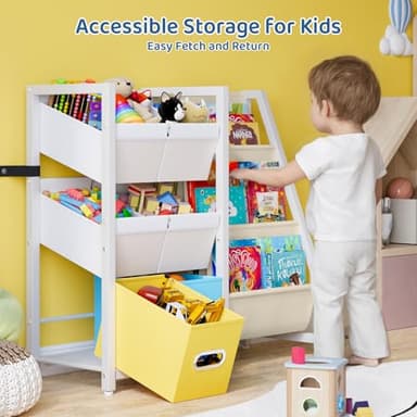 LATIBELL Kids Bookshelf Toy Storage Organizer - Book Shelf for Kid Rooms, 6 Toy Bins for Kid Organizer and 3 Sling Kids Bookcase, Toddler Baby Montessori Nursery Bookshelf Childrens Book Rack Display - Image 5