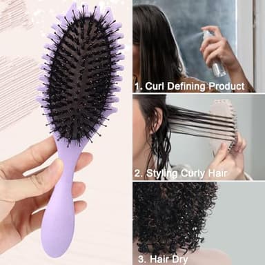 Curly Defining Brush, Curly Hair Styling Brushes Detangler Soft Bristle Hair Brush 1-Pack (Purple) - Image 4