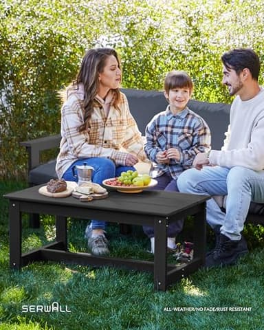 SERWALL HDPE Patio Conversation Set, 6-Piece Sectional Outdoor Furniture Set, All Weather Outdoor Couch Set Patio Furniture Set for Deck, Lawn, Black Frame with Grey Cushion - Image 9