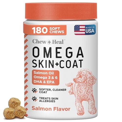Salmon Oil for Dogs - Soft Chew Omega Treats for Skin and Coat - Fish Oil Blend of Essential Fatty Acids, Omega 3 and 6, Vitamins, Antioxidants and Minerals - Made in USA (180 Chews, Salmon) - Image 1