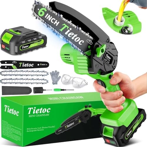 Tietoc Chainsaw 6 Inch Mini Electric Chainsaw Cordless Battery Powered, Hand Held Saw for Wood/Trees Trimming, Tools for Household and Garden, Chain Saw Gift for Men Dad Husband Fathers Gardener 2025 - Image 1