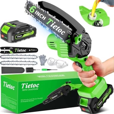 Tietoc Chainsaw 6 Inch Mini Electric Chainsaw Cordless Battery Powered, Hand Held Saw for Wood/Trees Trimming, Tools for Household and Garden, Chain Saw Gift for Men Dad Husband Fathers Gardener 2025 - Image 1