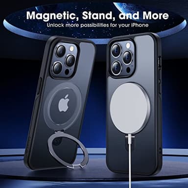 CASEKOO Designed for iPhone 14 Pro Case with Magnetic Invisible Stand [Military Drop Protection] [Compatible with MagSafe] Shockproof Slim Matte Translucent Pro Case 6.1 Inch, Black - Image 9