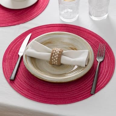 Round Placemats Set of 6 Woven Placemats Washable Braided Table Mats for Dining Table Heat Resistant Non-Slip Circle Place Mats(Pink) - Image 3