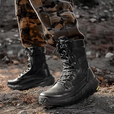 NORTIV 8 Men's Breathable Tactical Military Work Boots Side Zipper Leather Lightweight Hiking Motorcycle Combat Boots 8 Inches Peakforce,Size 7,Black,SNMT242M - Image 8