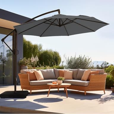 wikiwiki 10ft Patio Umbrella with Base Included, Outdoor Offset Cantilever Umbrella, Infinite Tilt, Crank and Cross Base, Dark Gray - Image 8