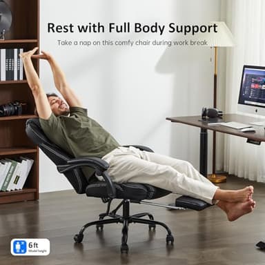 amseatec Office Chair, Big and Tall Office Chair with Foot Rest Ergonomic Chair for Home Desk, Reclining High Back Leather Chairs with Lumbar Support(Black) - Image 4
