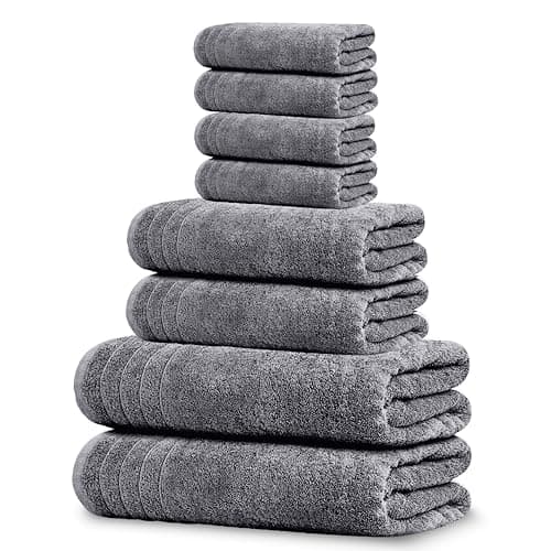 Tens Towels Pack of 8 Towels Set, 2 Extra Large Bath, 2 Hand, 4 Washcloths, 100% Cotton, Lighter Weight, Quicker to Dry, Super Absorbent, Perfect for Bathroom, Dark Grey - Image 1