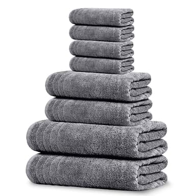 Tens Towels Pack of 8 Towels Set, 2 Extra Large Bath, 2 Hand, 4 Washcloths, 100% Cotton, Lighter Weight, Quicker to Dry, Super Absorbent, Perfect for Bathroom, Dark Grey - Image 1