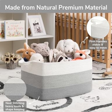 Goodpick Storage Basket, 21.6" x 14.9" x 11.8", Blanket Basket for Living Room, Large Woven Baskets for Storage, Toy Organizer, Rectangle Rope Baskets for Organizing, Gray - Image 6