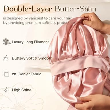 YANIBEST Silk Bonnet for Sleeping Women Adjustable Double Layer Satin Bonnet Reduce Friction Prevent Frizz Natural Curly Hair, Blush Pink - Image 2