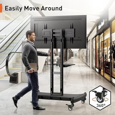 Perlegear Mobile TV Cart for 32-82 Inch Flat/Curved LED/LCD/OLED TVs Rolling TV Stand with Height Adjustable Shelf Max VESA 600x400mm up to 100lbs- Outdoor TV Stand Trolley with Wheels PGTVMC05-1 - Image 3