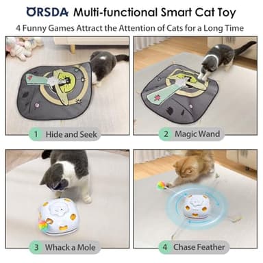 ORSDA 4 in 1 Interactive Cat Toys - Automatic Cat Toys for Indoor Cats & Kittens, 8 Holes Mice Whack-A-Mole, Hide and Seek Smart Motion with 5PCS DIY Replacement Refills - Image 2