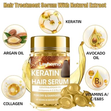 Keratin Hair Treatment Serum,Hair Oil Treatment for Dry Damaged Hair,Hair Oil Capsules with Keratin,Argan Oil-Leave-in Anti Frizz Conditioner with Vitamins A, C, E & B5- No Rinse for All Hair Types - Image 2