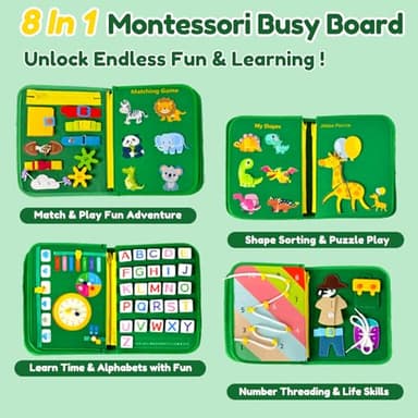 Qizfun Busy Board Book Montessori Toys for 1 2 3 4 Year Old, Boy Girl Birthday Gifts, Educational Sensory Learning Toys for Toddlers 1-3, Car Airplane Travel Activities Toys for Kids Ages 2-4 Year Old - Image 3