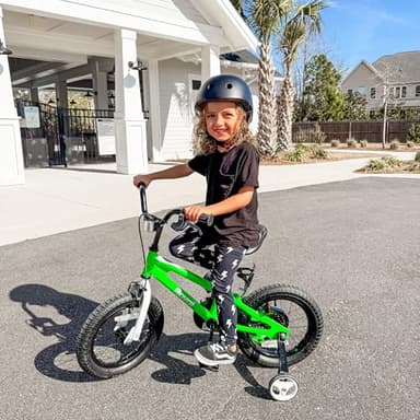 RoyalBaby Freestyle Kids Bike Boys Girls 16 Inch BMX Childrens Bicycle with Training Wheels & Kickstand for Ages 4-7 years, Green - Image 2