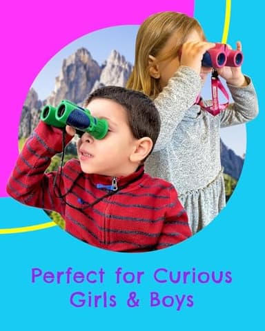Kids Binoculars 8x21- Kids Gift Aged 3-12, Shock Proof Compact Binoculars for Child Set- Neck Strap, Compass, Carabiner, Case- High-Resolution Optics Boy & Girl Gift Toy for Bird Watching, Camping - Image 7