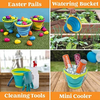 JOYIN 3 Packs Foldable Pail Bucket with Shovels & Mesh Bag, Collapsible Buckets Multi Purpose for Beach, Camping Gear, Beach Party, Fishing, and Fun Summer Activities (Yellow/Blue/Green) - Image 7