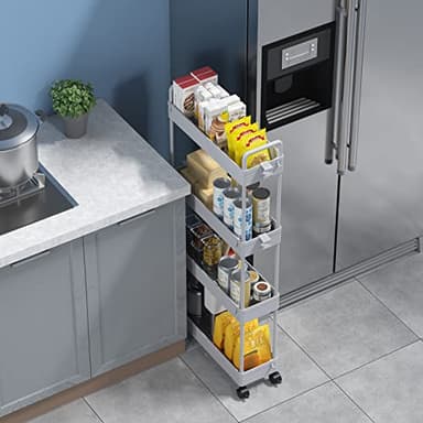 SOLEJAZZ Slim Rolling Storage Cart with Wheels 4 Tier Skinny Bathroom Storage Organizer Narrow Shelf Unit Thin Laundry Room Utility Cart for Bedside Kitchen Office Next to Fridge Small Places, Gray - Image 3