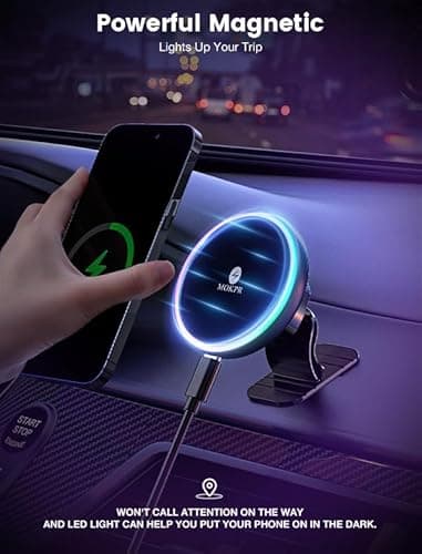 MOKPR for Magsafe Car Mount Charger-15W Wireless Car Charger-Magnetic Car Phone Holder for Dash Air Vent-LED RGB HandsFree Car Mount Fast Car Charger for iPhone 14/13/12 Series - Image 5